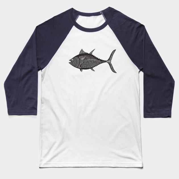 Bluefin Tuna Ink Art - cool detailed fish design - on white Baseball T-Shirt by Green Paladin